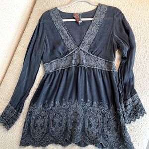Johnny Was Cupra rayon lace blouse XS Denim color